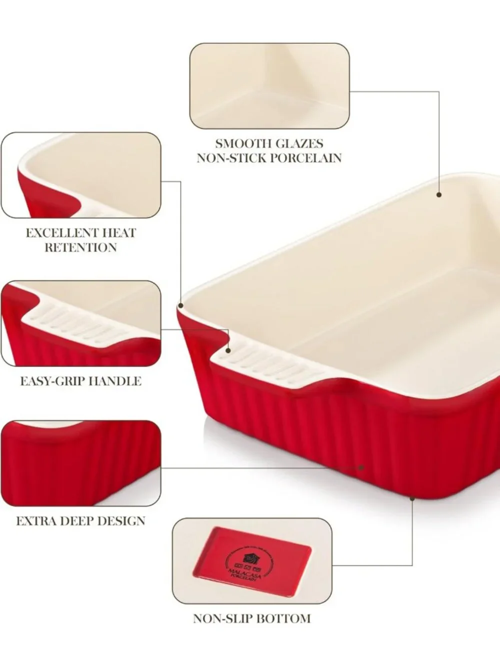 Large 9x13 Ceramic Baking Dish, 4.4 QT Casserole Pan with Handles, Oven
